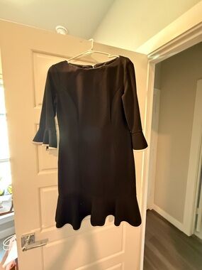 AGB Black Bell-Sleeve Ruffle-Hem Shift Dress